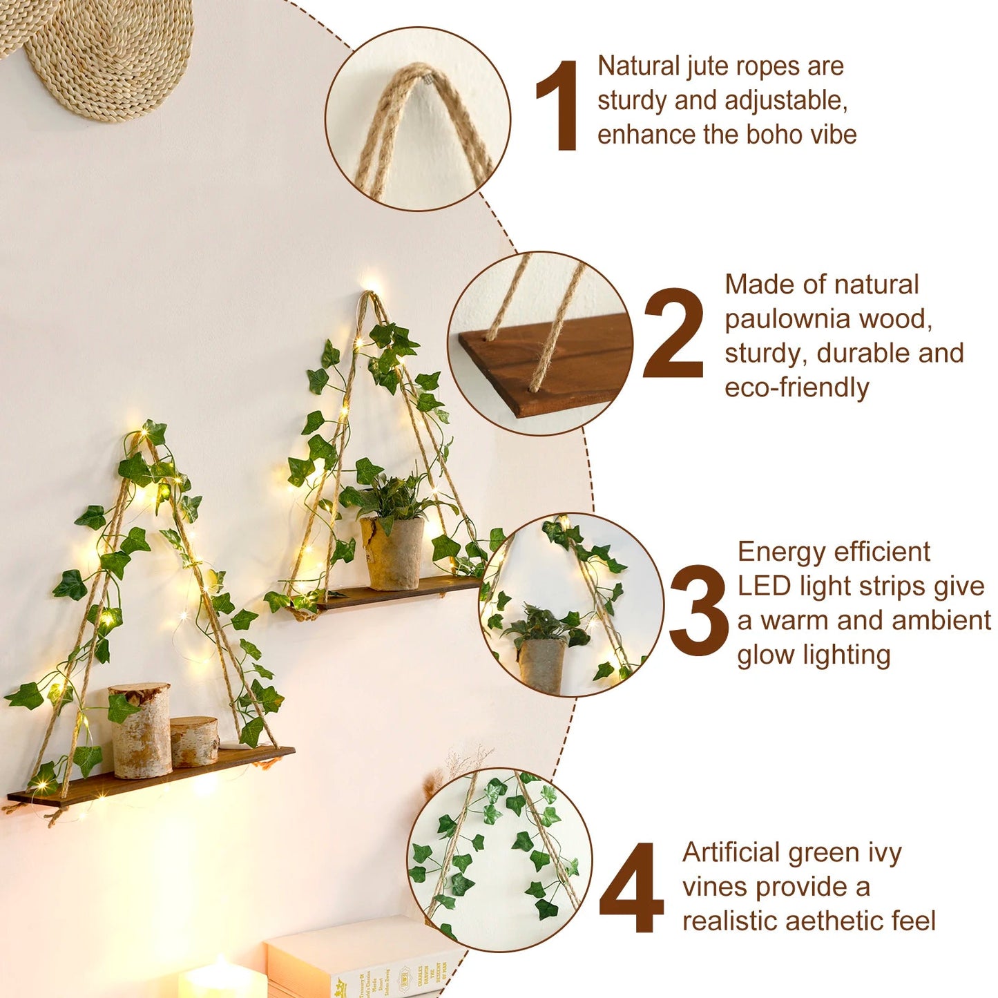 Wood Shelf LED Leaf Hanging Decoration - Handy House