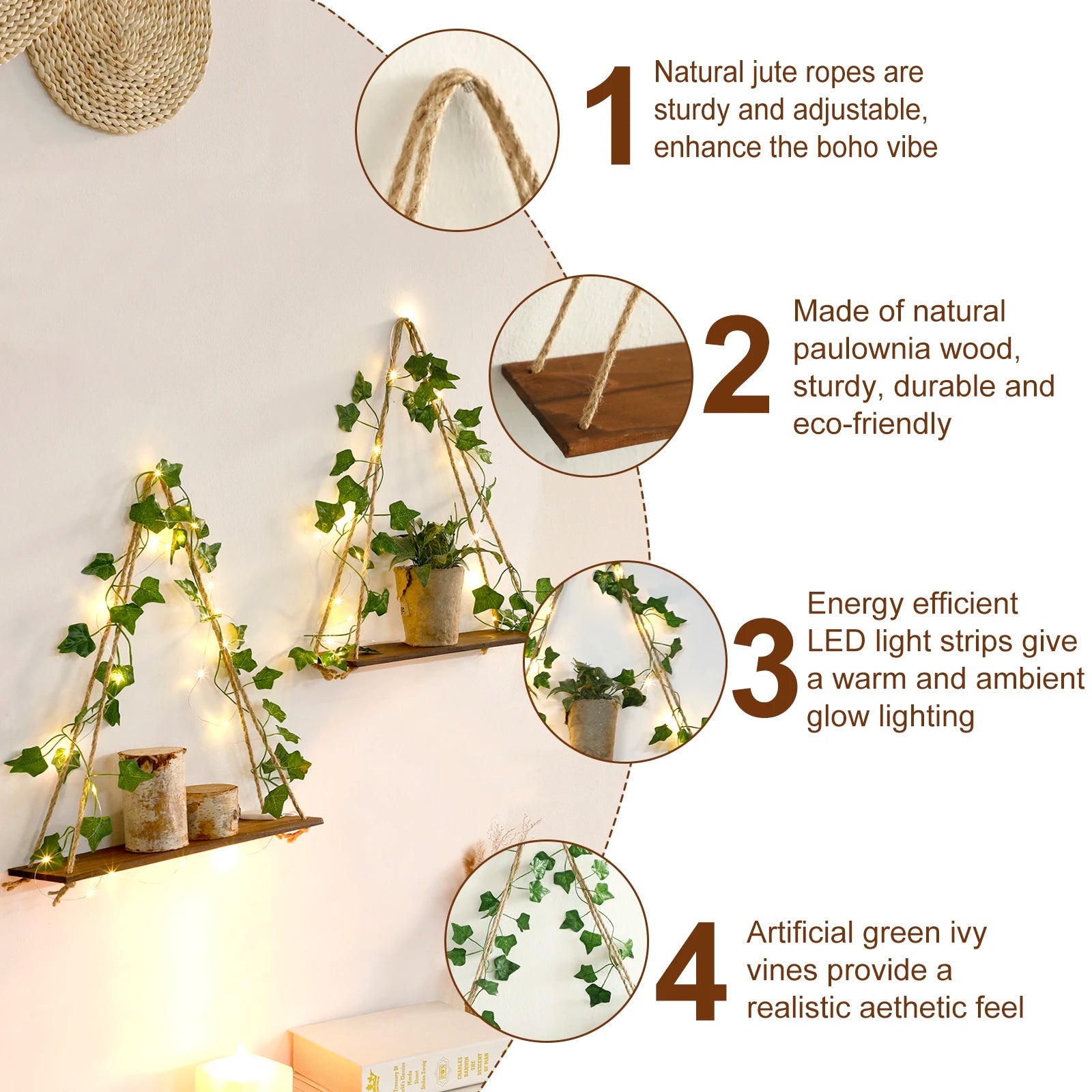 Wood Shelf LED Leaf Hanging Decoration - Handy House